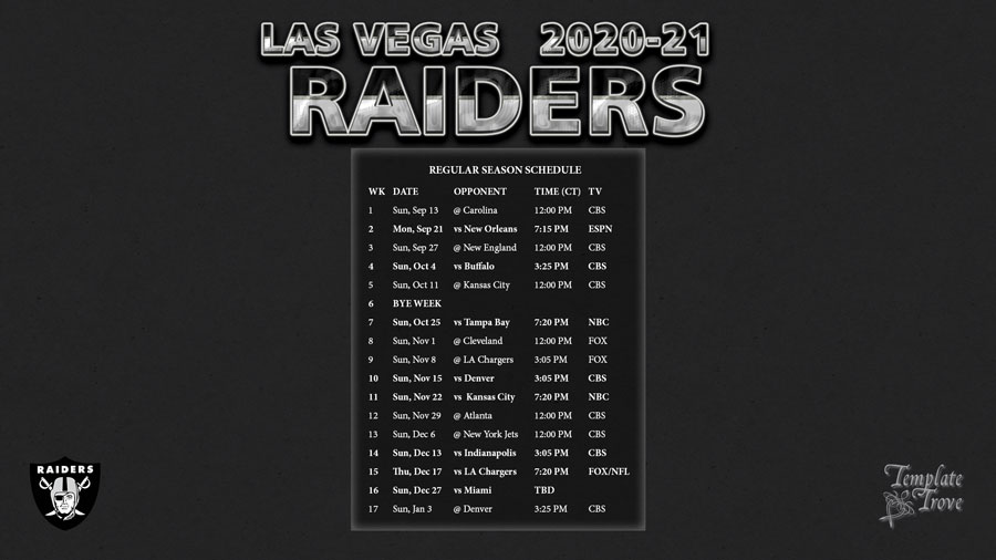 Las Vegas Raiders 2025 Calendar