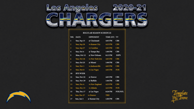 Los Angeles Chargers 2020-21 Wallpaper Schedule