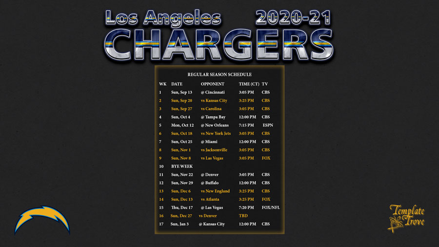 20202021 Los Angeles Chargers Wallpaper Schedule