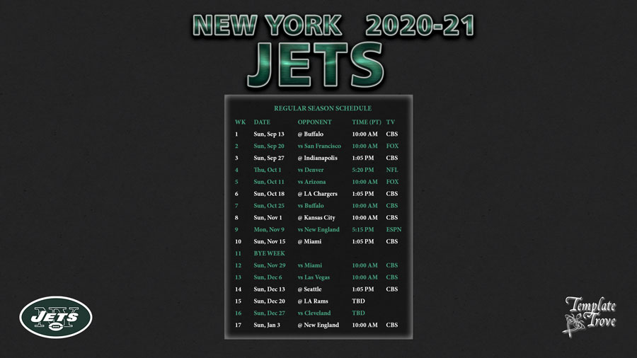 2020-2021 New York Jets Wallpaper Schedule