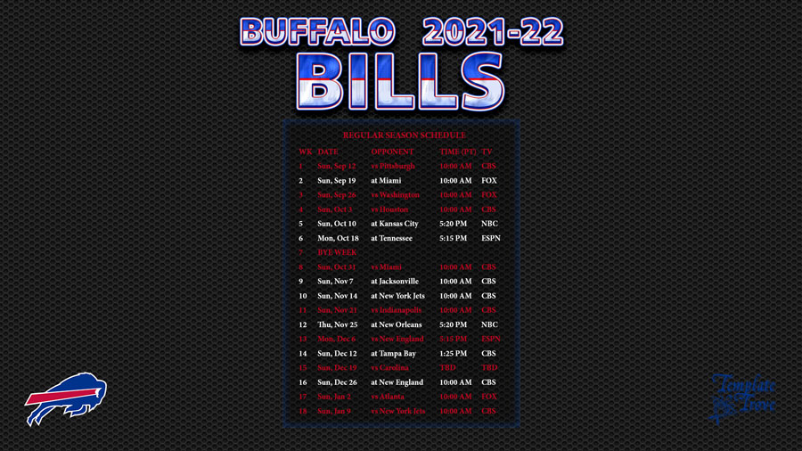 2021-2022 Buffalo Bills Wallpaper Schedule