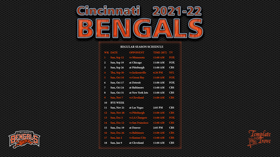 20212022 Cincinnati Bengals Wallpaper Schedule