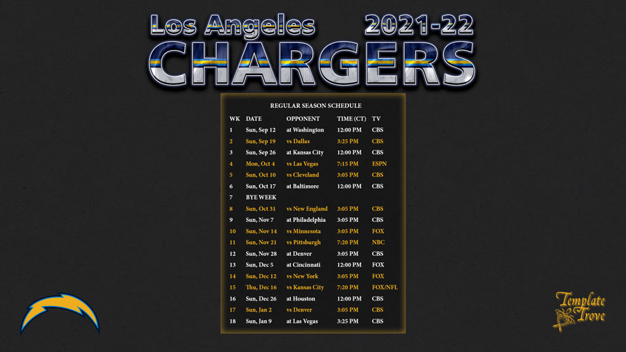 2021-2022 Los Angeles Chargers Wallpaper Schedule