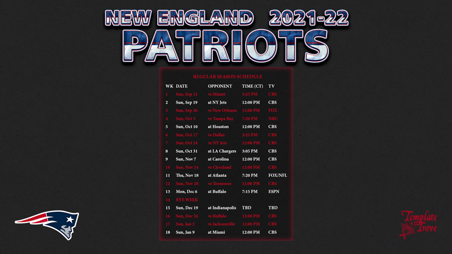 2021-2022 New England Patriots Wallpaper Schedule