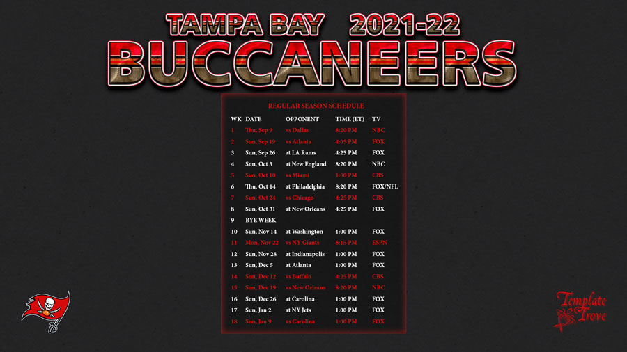 2021-2022 Tampa Bay Buccaneers Wallpaper Schedule