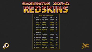 2021-2022 Washington Redskins Wallpaper Schedule