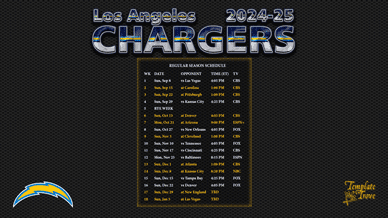 Los Angeles Chargers 2024-25 Wallpaper Schedule