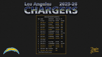 Los Angeles Chargers 2025-26 Wallpaper Schedule