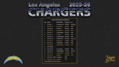 Los Angeles Chargers 2025-26 Wallpaper Schedule