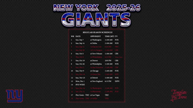 New York Giants 2025-26 Wallpaper Schedule