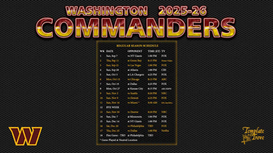 Washington Commanders 2025-26 Wallpaper Schedule
