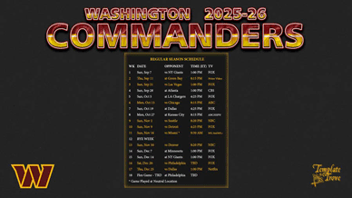 Washington Commanders 2025-26 Wallpaper Schedule
