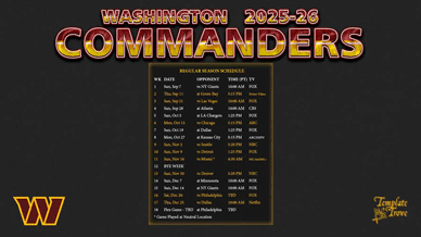 Washington Commanders 2025-26 Wallpaper Schedule