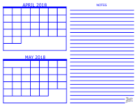 2018 2 Month Calendar - April and May