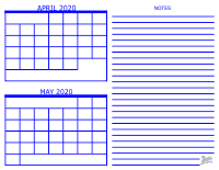 2020 2 Month Calendar - April and May