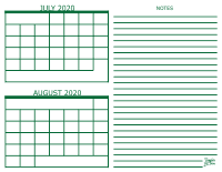 July and August 2020 2 Month Calendar