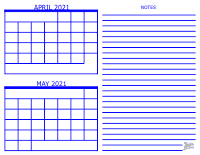 2021 2 Month Calendar - April and May