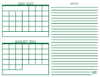 July and August 2021 2 Month Calendar