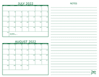 July and August 2022 2 Month Calendar