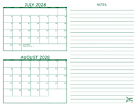 July and August 2028 2 Month Calendar