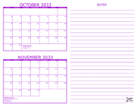 October and November 2033 2 Month Calendar