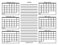 2014 6 Month Calendar