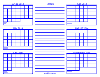 2014 6 Month Calendar