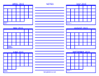 2015 6 Month Calendar