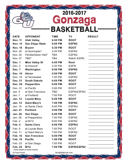 2016-2017 Gonzaga Bulldogs Basketball Schedule