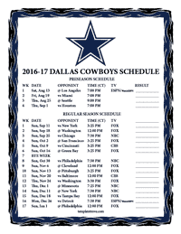 Dallas Cowboys 2016-2017 Schedule
