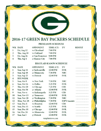 Green Bay Packers 2016-2017 Schedule