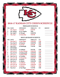 Kansas City Chiefs 2016-2017 Schedule