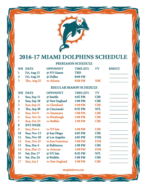 Miami Dolphins 2016-17 Printable Schedule