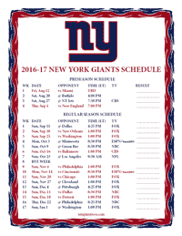 New York Giants 2016-2017 Schedule