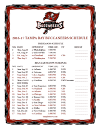 Tampa Bay Buccaneers 2016-2017 Schedule