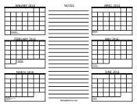 2016 6 Month Calendar