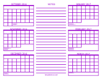 Half Year Calendar - Purple