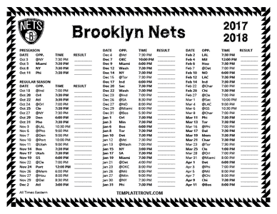 Brooklyn Nets 2017-18 Printable Schedule