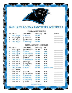 Carolina Panthers 2017-18 Printable Schedule