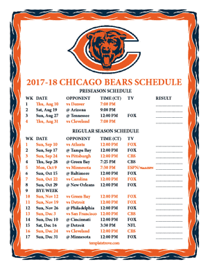 Chicago Bears 2017-18 Printable Schedule - Central Times