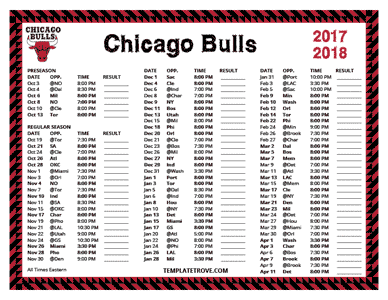 Chicago Bulls 2017-18 Printable Schedule