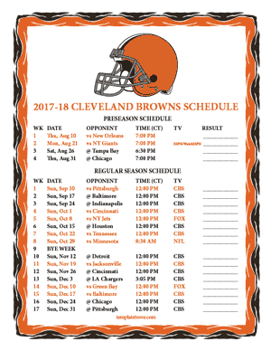 Cleveland Browns 2017-18 Printable Schedule - Central Times