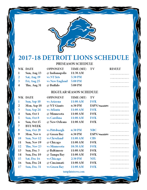 Detroit Lions 2017-18 Printable Schedule - Mountain Times
