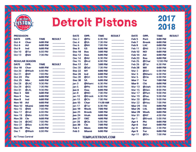 2017-18 Printable Detroit Pistons Schedule - Central Times