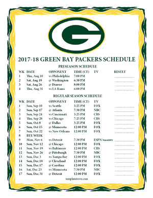 Green Bay Packers 2017-18 Printable Schedule - Central Times