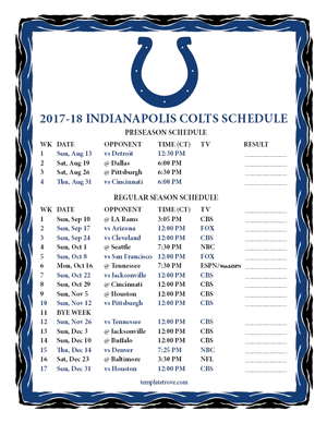 Indianapolis Colts 2017-18 Printable Schedule - Central Times