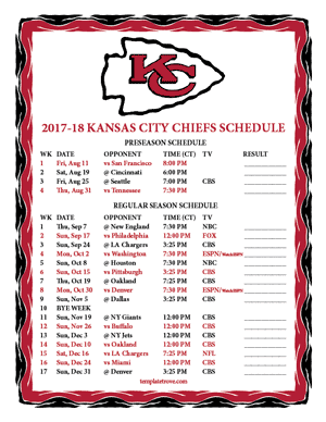 Kansas City Chiefs 2017-18 Printable Schedule - Central Times