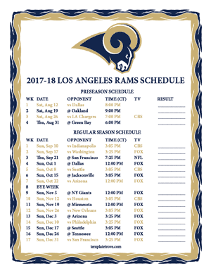 Los Angeles Rams 2017-18 Printable Schedule - Central Times