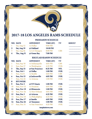 Los Angeles Rams 2017-18 Printable Schedule