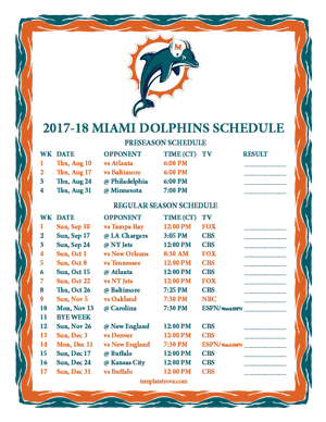 Miami Dolphins 2017-18 Printable Schedule - Central Times